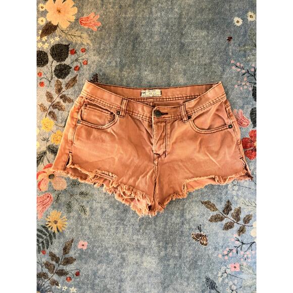 Free People Uptown Cutoff Coral Denim Shorts Size 28 - Picture 1 of 8